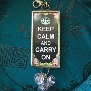Silver Pendant-Keep Calm and Carry On- Reversable